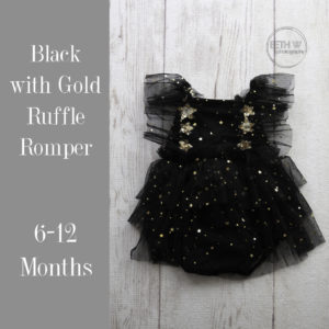 Black with Gold Ruffle Romper in 6-12 Months