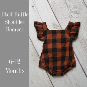 Plaid Ruffle Shoulder Romper in 6-12 Months
