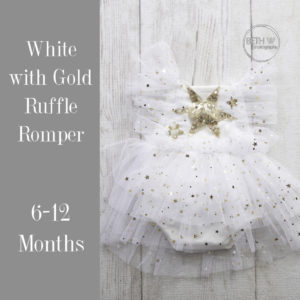 White with Gold Ruffle Romper in 6-12 Months