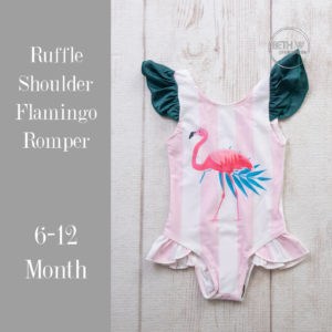 Ruffle Shoulder Flamingo Romper in 6-12 Months