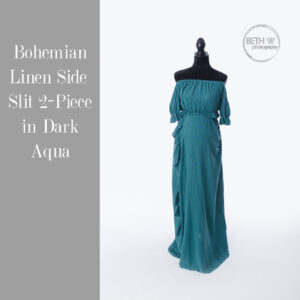 Bohemian Linen Side Slit 2-Piece in Dark Aqua