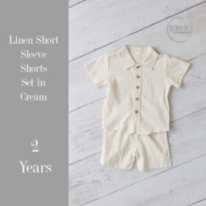 Linen Short Sleeve with Shorts Set in Cream in 1-2 Years