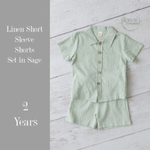 Linen Short Sleeve with Shorts Set in Sage in 1-2 Years