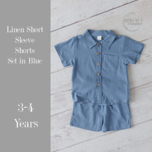Linen Short Sleeve with Shorts Set in Blue in 3-4 Years