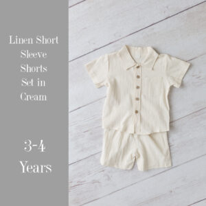 Linen Short Sleeve with Shorts Set in Cream in 3-4 Years