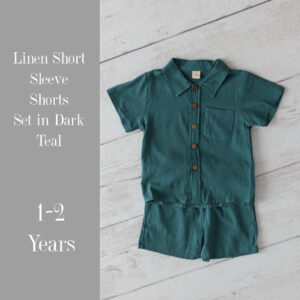 Linen Short Sleeve with Shorts Set in Dark Teal in 1-2 Years