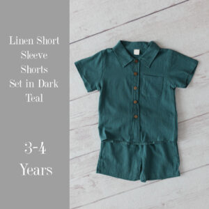 Linen Short Sleeve with Shorts Set in Dark Teal in 3-4 Years
