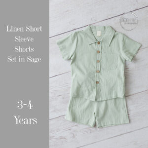 Linen Short Sleeve with Shorts Set in Sage in 3-4 Years
