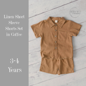 Linen Short Sleeve with Shorts Set in Coffee in 3-4 Years