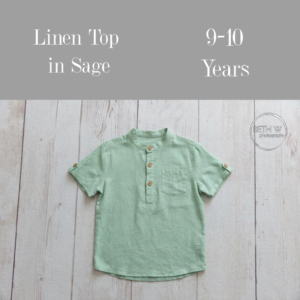 Linen Short Sleeve Shirt in Sage in 9-10 Years