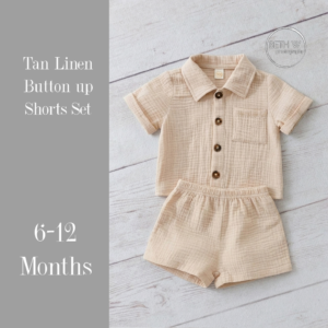 Linen Short Sleeve with Shorts Set in Tan in 6-12 Months